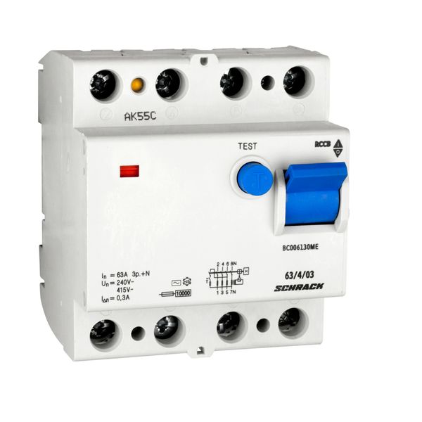 Residual current circuit breaker 63A, 4-pole, 300mA,type AC image 1