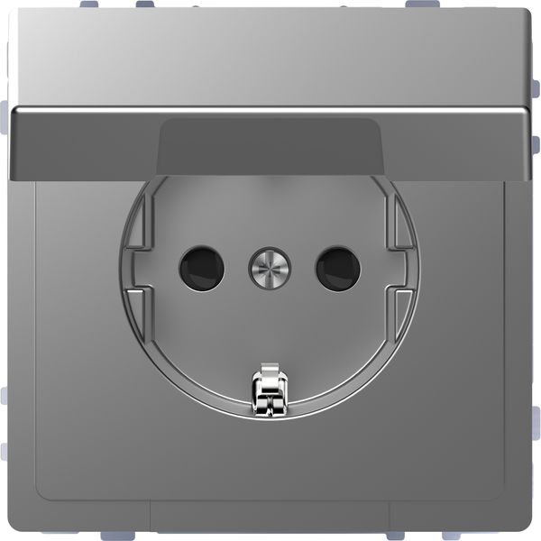 SCHUKO socket with hinged lid, BRS, plug-in terminals, stainless steel, system design image 1