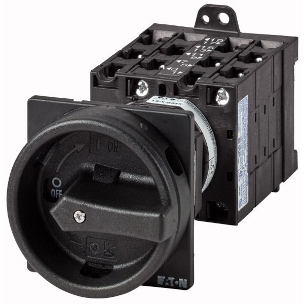 Main switch, T3, 32 A, rear mounting, 5 contact unit(s), 9-pole, STOP function, With black rotary handle and locking ring image 1