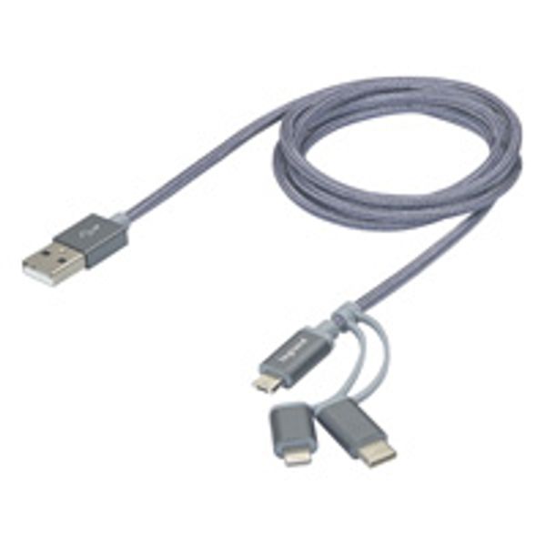 CABLE 3IN1 USB A TO MICRO USB/USB-C/LIGHTNING 1M BRAIDED GREY image 1