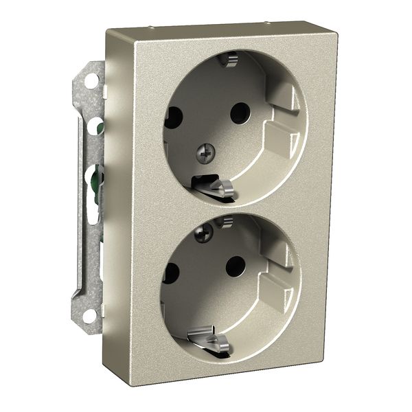 Exxact double socket-outlet centre-plate high earthed screwless metallic image 3