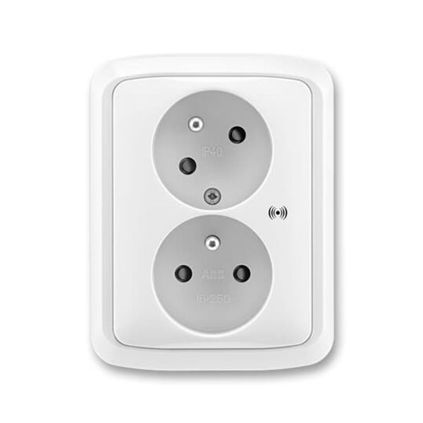5583A-C02357 B Double socket outlet with earthing pins, shuttered, with turned upper cavity, with surge protection image 1