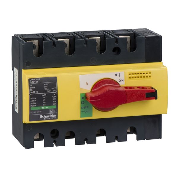 switch disconnector, Compact INS125 , 125 A, with red rotary handle and yellow front, 4 poles image 2