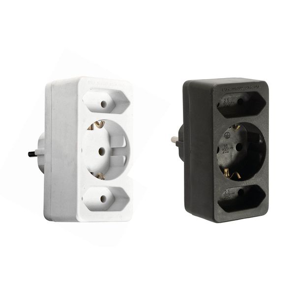 Euro-adapters, 2 Euro and 1 DIN 16A/250V white with children protection with label image 1