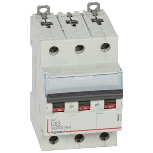 DX³6000 10kA high inlet and low outlet screw circuit breaker 3P 400V~ - 63A - curve C - for traditional HX³ comb image 1