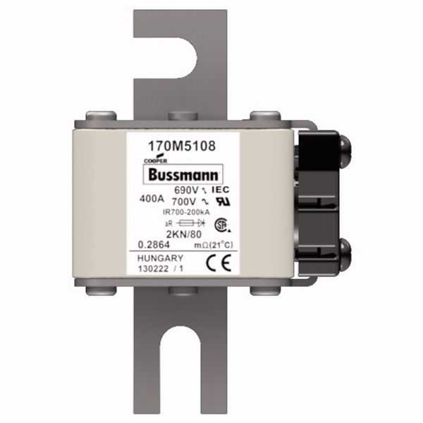 Fuse-link, high speed, 400 A, AC 690 V, DIN 2, 61 x 77 x 108 mm, aR, DIN, IEC, single indicator image 1