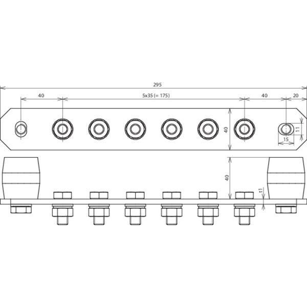 Equipotential bonding bar without cover Cu with M10 screws for 6 termi image 2