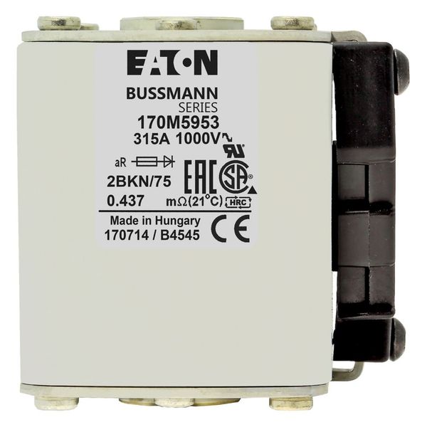 Fuse-link, high speed, 315 A, AC 1000 V, size 2, 59 x 77 x 75 mm, aR, IEC, UL, single indicator image 4