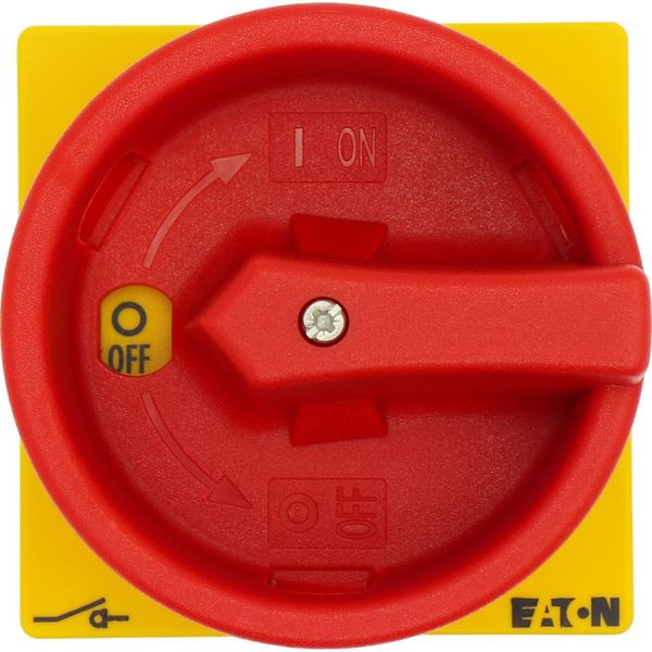 Main switch, P1, 25 A, rear mounting, 3 pole, Emergency switching off function, With red rotary handle and yellow locking ring, Lockable in the 0 (Off image 18