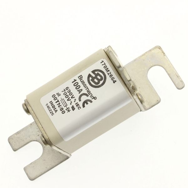 Fuse-link, high speed, 100 A, AC 690 V, DIN 00, aR, DIN, IEC, single indicator, live gripping lugs image 3