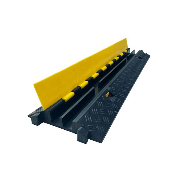 45° curve for 2 channel material : base 100% rubber, cover in pvc                   size:420(L)*245(W)*40(H)mmchannel size；32(W)*32(H)              weight：4kg                                          load capacity: 10Tpacked in carton with label image 1