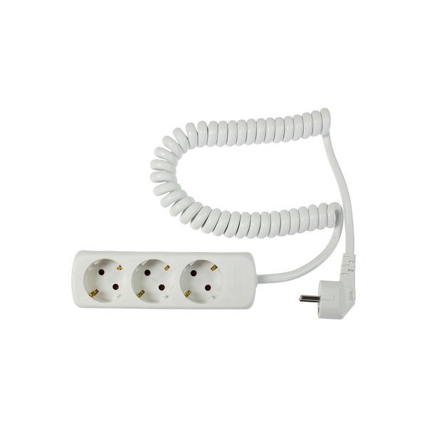 '3 way socket outlet white, 4m H05VV-F 3G1,5  with  2,5 spiral cable' image 1
