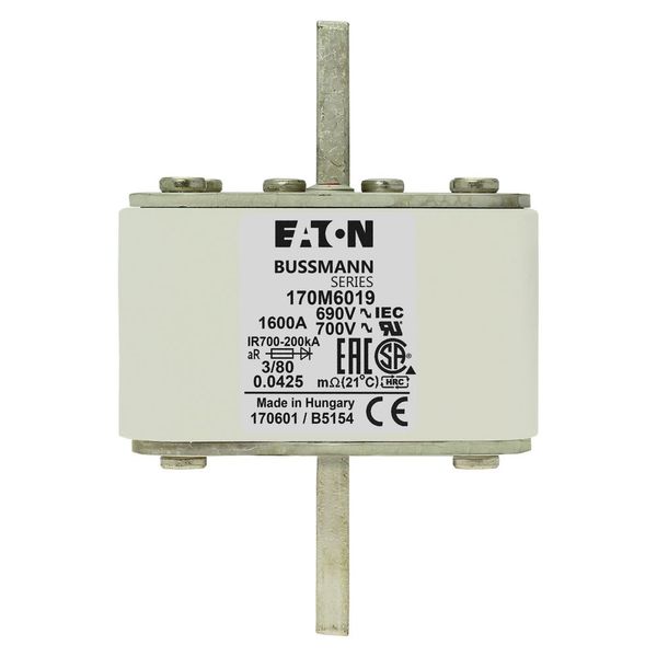 Fuse-link, high speed, 1600 A, AC 690 V, DIN 3, 76 x 76 x 109 mm, aR, DIN, IEC, single indicator image 18