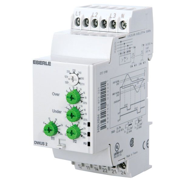 Three-phase voltage monitor with N monitoring 3x120...3x277V AC, 5A, 2 changeover contacts image 1