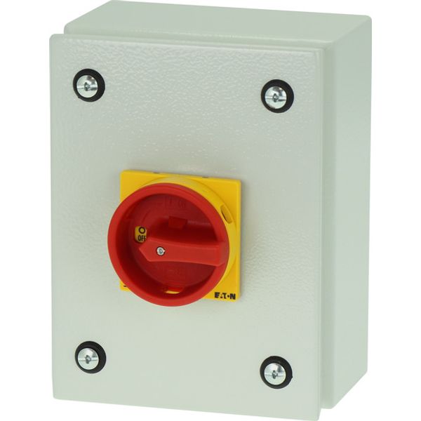 Main switch, P1, 40 A, surface mounting, 3 pole, Emergency switching off function, With red rotary handle and yellow locking ring, Lockable in the 0 ( image 3