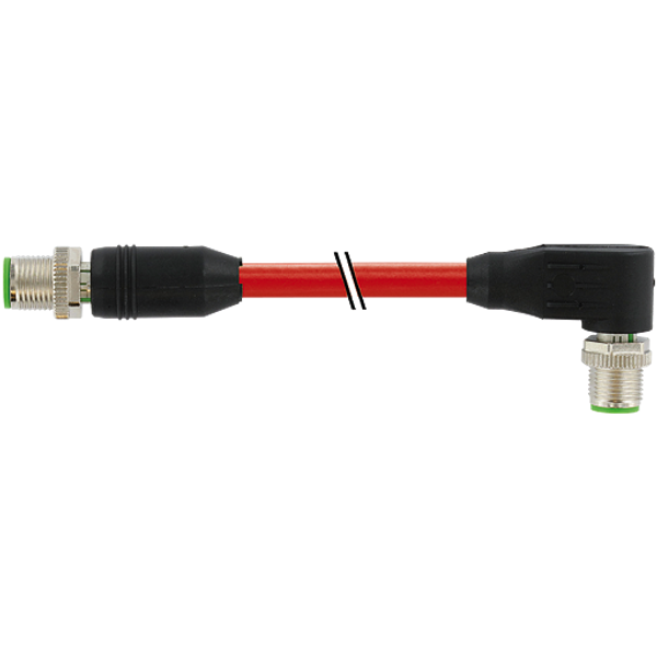 M12 male 0°/M12 male 90° D-cod. PUR 1x4xAWG22 shielded rd+drag-ch 1m image 1