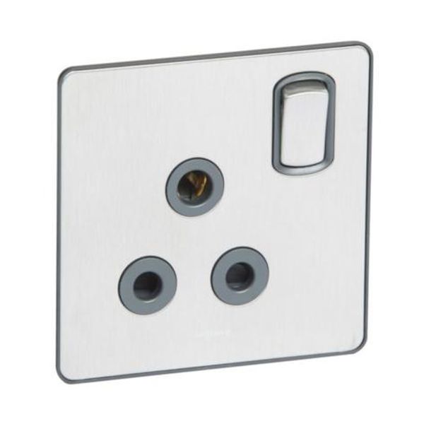 Synergy™ Sleek - 1 gang switched single pole socket outlet 15A Brushed Stainless steel image 1