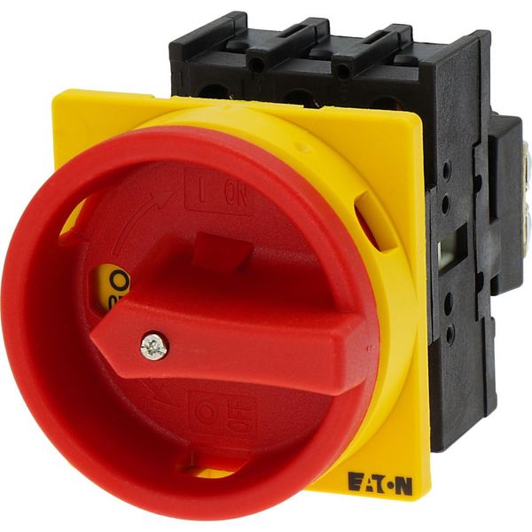 Main switch, P1, 32 A, flush mounting, 3 pole, Emergency switching off function, With red rotary handle and yellow locking ring, Lockable in the 0 (Of image 19