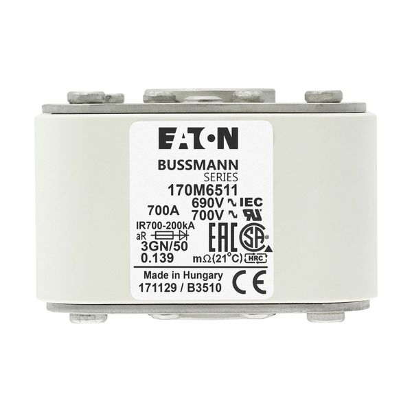 Fuse-link, high speed, 700 A, AC 690 V, size 3, 76 x 92 x 53 mm, aR, IEC, UL, single indicator image 22