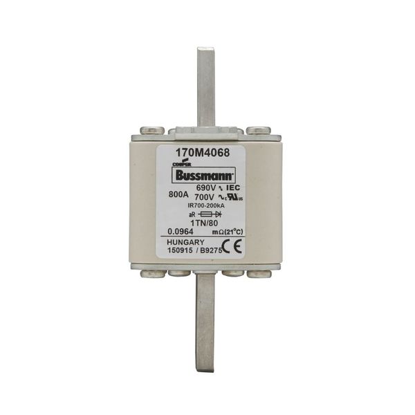 Fuse-link, high speed, 800 A, AC 690 V, DIN 1, 53 x 66 x 108 mm, aR, DIN, IEC, single indicator image 6