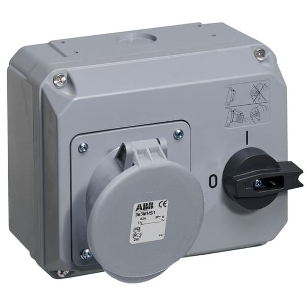 Switched interlocked socket-outlet, 1h, 63A, IP44, 3P+E image 1