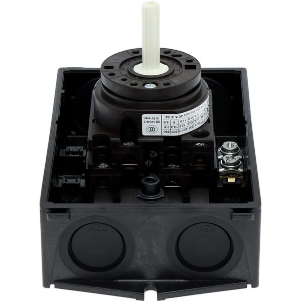 Main switch, T0, 20 A, surface mounting, 2 contact unit(s), 3 pole, 1 N/O, STOP function, With black rotary handle and locking ring, Lockable in the 0 image 16