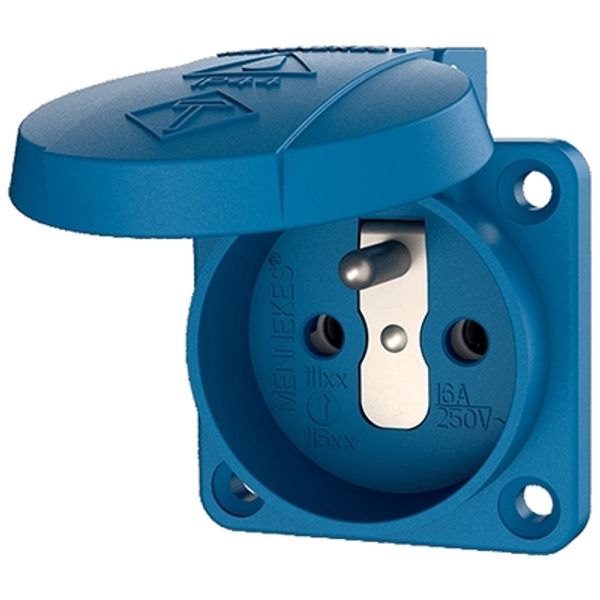 Panel mounted recept., 16A 2p+E (french standard) 230V, IP44, screw terminals, blue image 1