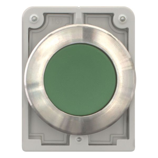 Pushbutton, RMQ-Titan, flat, momentary, green, blank, Front ring stainless steel image 2