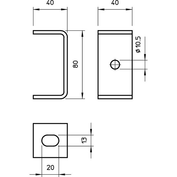 DB FT Ceiling bracket with side hole 10.5 mm 80x40 image 2