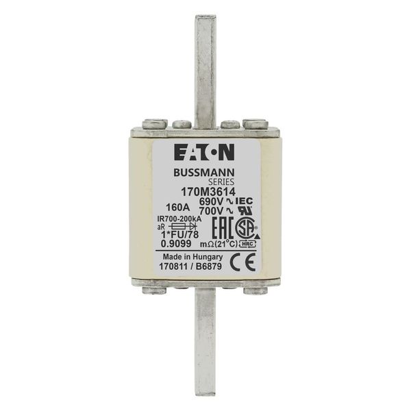 Fuse-link, high speed, 160 A, AC 690 V, compact size 1, 45 x 45 x 110 mm, aR, IEC, UL image 6