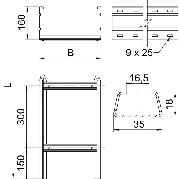 WKLG 1660 FT Wide span cable ladder perforated side rail 160x600x6000 image 2