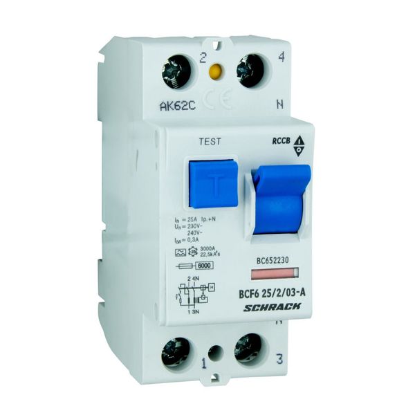 Residual current circuit breaker 25A, 2-p, 300mA, type A,6kA image 2