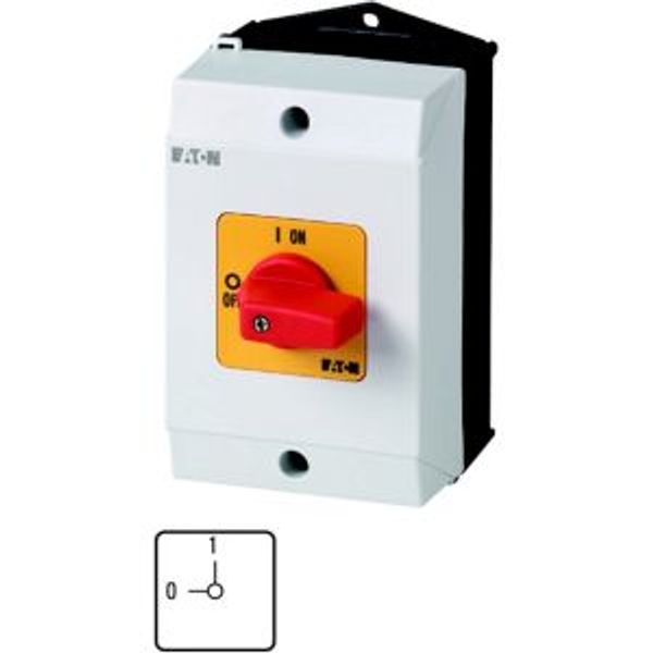 On-Off switch, T0, 20 A, surface mounting, 2 contact unit(s), 3 pole + N, Emergency switching off function, with red thumb grip and yellow front plate image 4