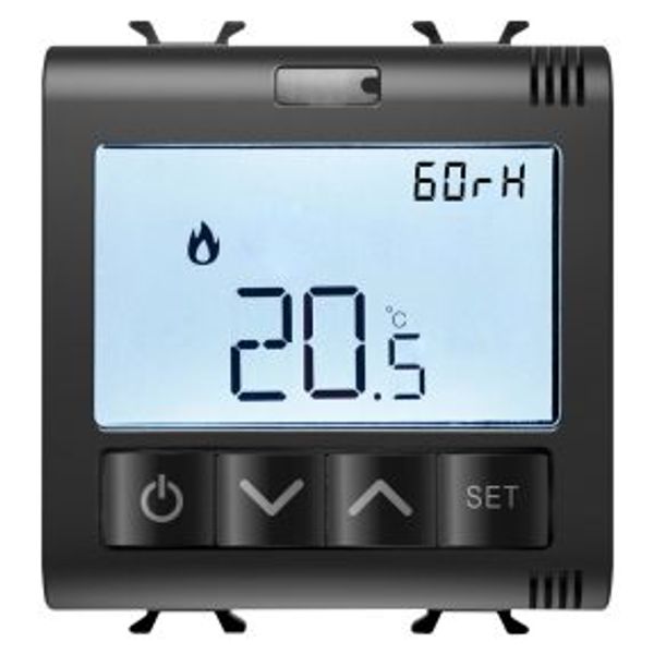 CONNECTED THERMOSTAT WITH HUMIDITY MEASURE - ZIGBEE - 100-240 V ac 50/60 Hz - NA  5A (AC1) 240  V ac - 2 MODULES - SATIN BLACK - CHORUSMART image 1