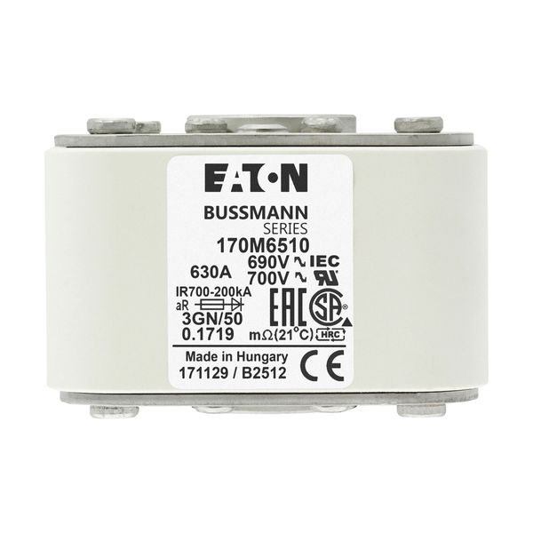 Fuse-link, high speed, 630 A, AC 690 V, size 3, 76 x 92 x 53 mm, aR, IEC, UL, single indicator image 22