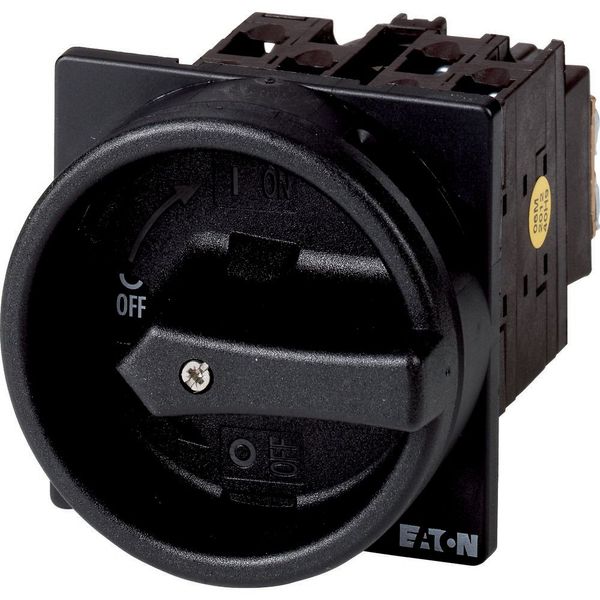 Main switch, T3, 32 A, flush mounting, 3 contact unit(s), 3 pole, 2 N/O, 1 N/C, STOP function, With black rotary handle and locking ring, Lockable in image 12