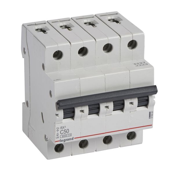 MCB RX³ 6000 - 4P - 400V~ - 50 A - C curve - prong-type supply busbars image 1