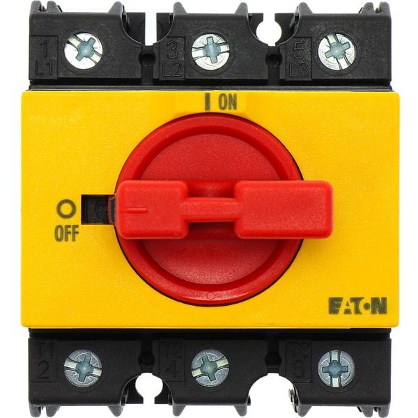 On-Off switch, P3, 63 A, service distribution board mounting, 3 pole, Emergency switching off function, with red thumb grip and yellow front plate, Lo image 14