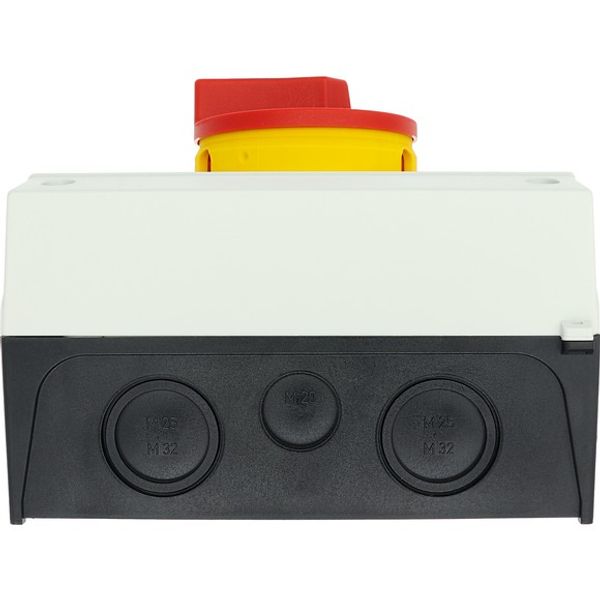Main switch, P3, 63 A, surface mounting, 3 pole + N, Emergency switching off function, With red rotary handle and yellow locking ring, Lockable in the image 3