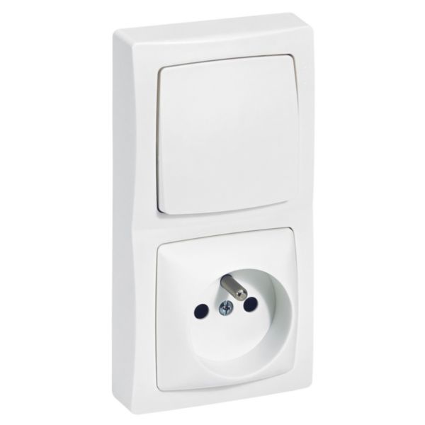 Single-touch switch + earthed socket Complete surface-mounted switchgear - White image 1