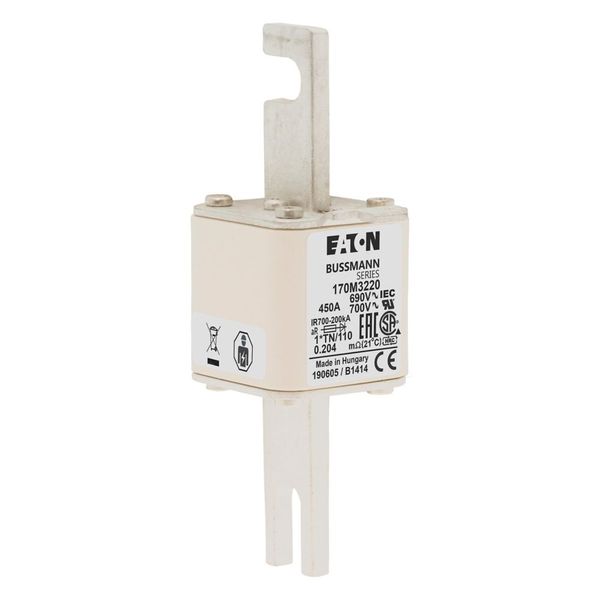 Fuse-link, high speed, 450 A, AC 690 V, compact DIN 1, 45 x 58 x 134 mm, aR, DIN, IEC, single indicator, 80 mm centres image 15