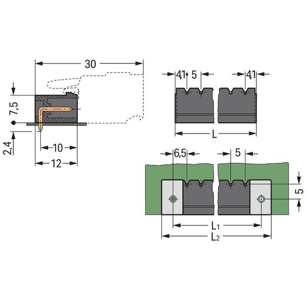 THR male header 1.0 x 1.0 mm solder pin angled black image 1