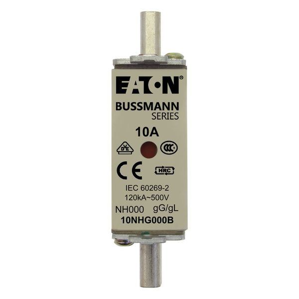 Fuse-link, LV, 10 A, AC 500 V, NH000, gL/gG, IEC, dual indicator, live gripping lugs image 9