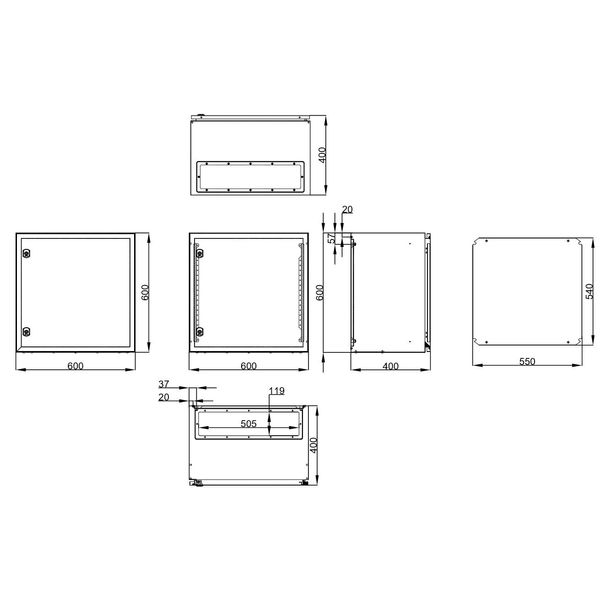 Wall-mounted enclosure 1 door IP65 H=600 W=600 D=400 mm image 2