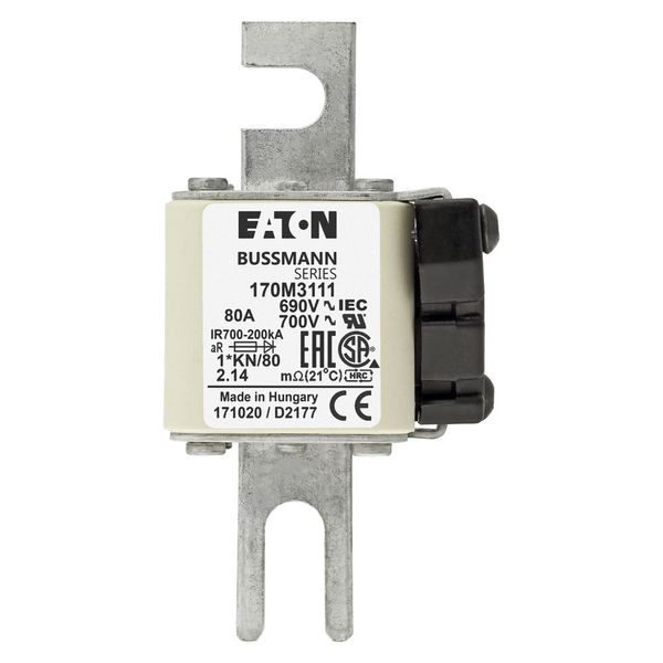 Fuse-link, high speed, 80 A, AC 690 V, compact DIN 1, 45 x 59 x 104 mm, aR, DIN, IEC, single indicator image 6