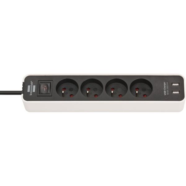 Extension Lead Ecolor with USB-Charger 4-way white/black 1.5m H05VV-F 3G1.5 with switch *BE* image 1