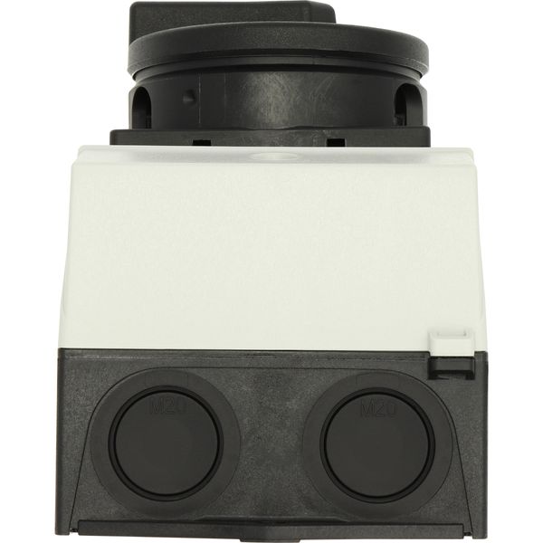 Main switch, T0, 20 A, surface mounting, 2 contact unit(s), 3 pole, 1 N/C, STOP function, With black rotary handle and locking ring image 34