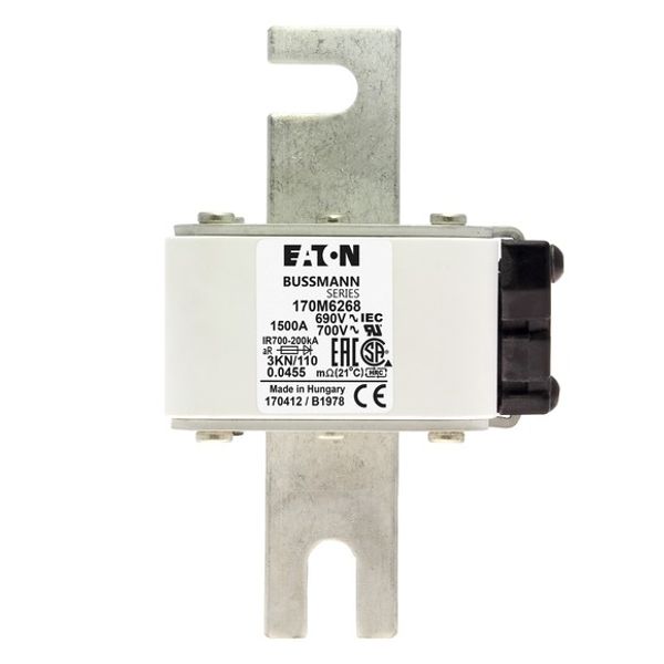 Fuse-link, high speed, 1500 A, AC 690 V, DIN 3, 76 x 92 x 139 mm, aR, DIN, IEC, single indicator image 2