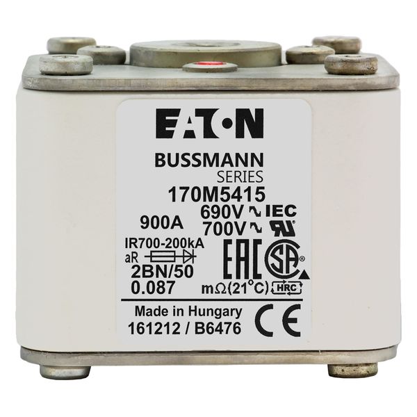 Fuse-link, high speed, 900 A, AC 690 V, size 2, 61 x 77 x 51 mm, aR, IEC, UL, single indicator, flush end, M10 image 22