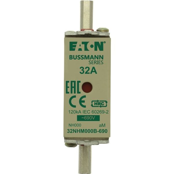 Fuse-link, LV, 32 A, AC 690 V, NH000, aM, IEC, dual indicator, live gripping lugs image 1